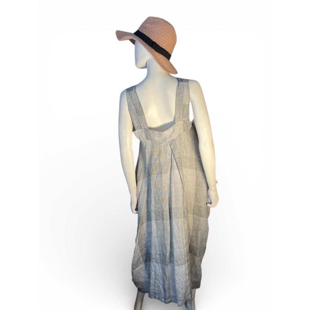 Meg Shop sleeveless box shape plaid print linen dress oversized L - Picture 4 of 11